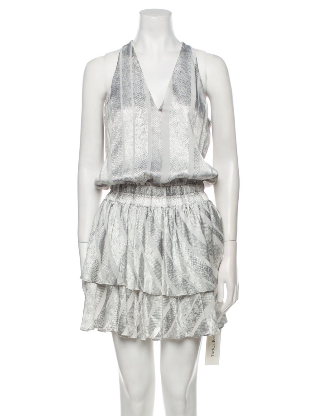 Ramy Brook Silver Gray Tiered V-Neck Sleeveless Dress